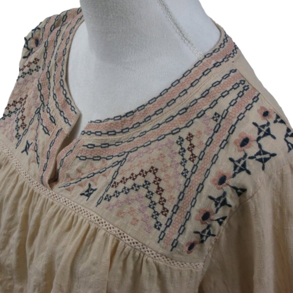 Knox Rose Boho Embroidered Pull Over 3/4 Sleeve Blouse Size XL - Picture 2 of 6